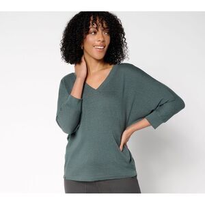 Maya J Women's Top Sz M Slub Burnout Jersey Dolman Sleeve V-Neck Green A719092